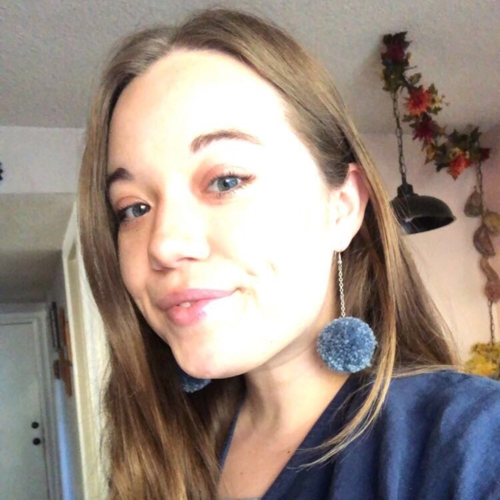 Blue pom pom earrings